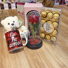 Kit Presente Amor Com Rosa Artificial