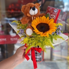 Mini Arranjo Amor com Mensagem e Girassol