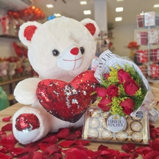 Kit Amor Meu Com Buqu� de 7 Rosas Bot�o 